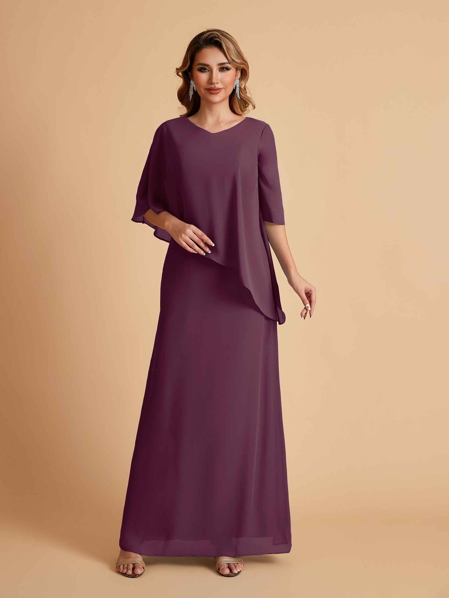 Elegant A-line Chiffon V-neck Mother of the Brides Dresses and Jacket