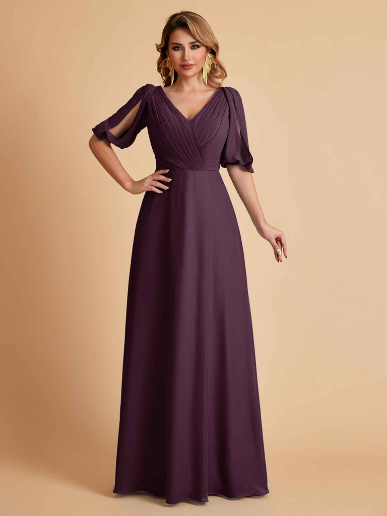 Elegant Chiffon Half Sleeves V-Neck Mother of the Brides Dresses UK Online