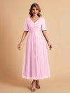 Elegant A-line Short Sleeves Tulle Lace V-neck Maxi Mother of the Brides Dresses Online UK