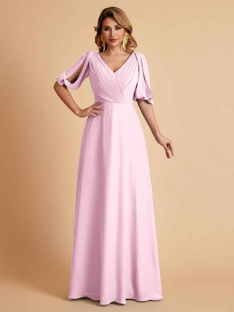 Elegant Chiffon Half Sleeves V-Neck Mother of the Brides Dresses UK Online