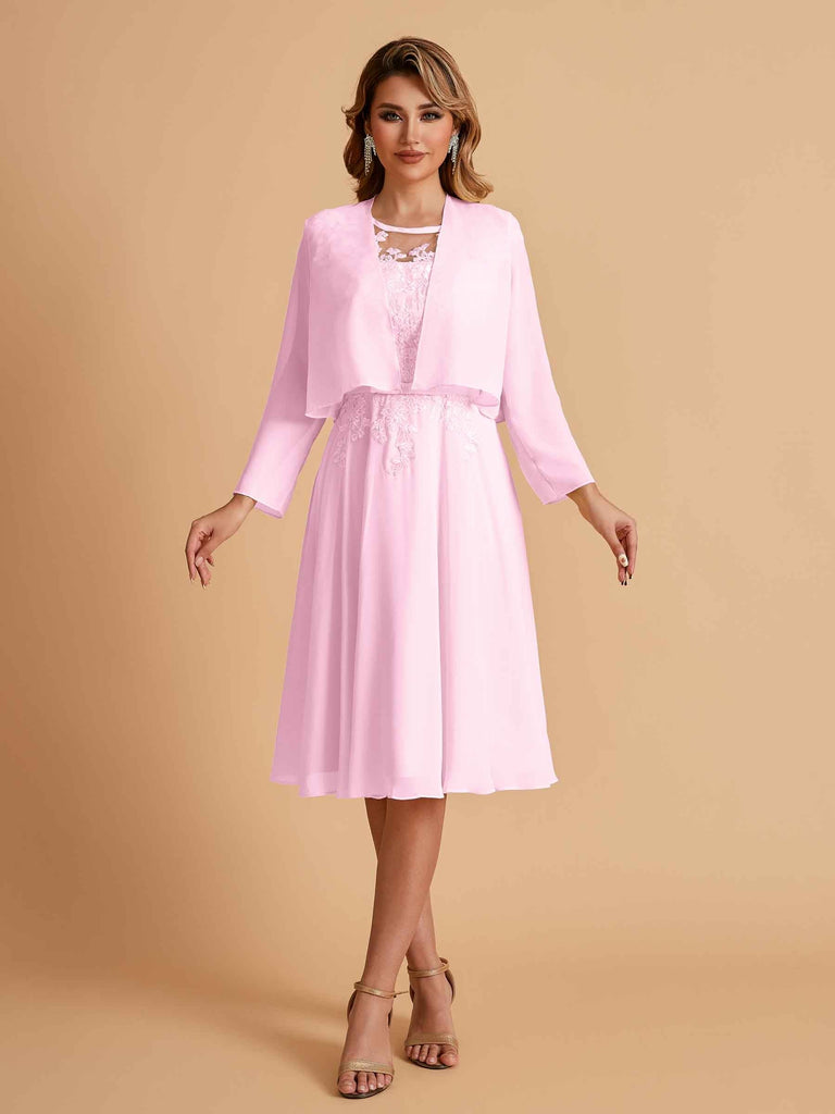 Elegant A-line Chiffon Jewel Lace Short Mother of the Brides Dresses Uk and Jacket