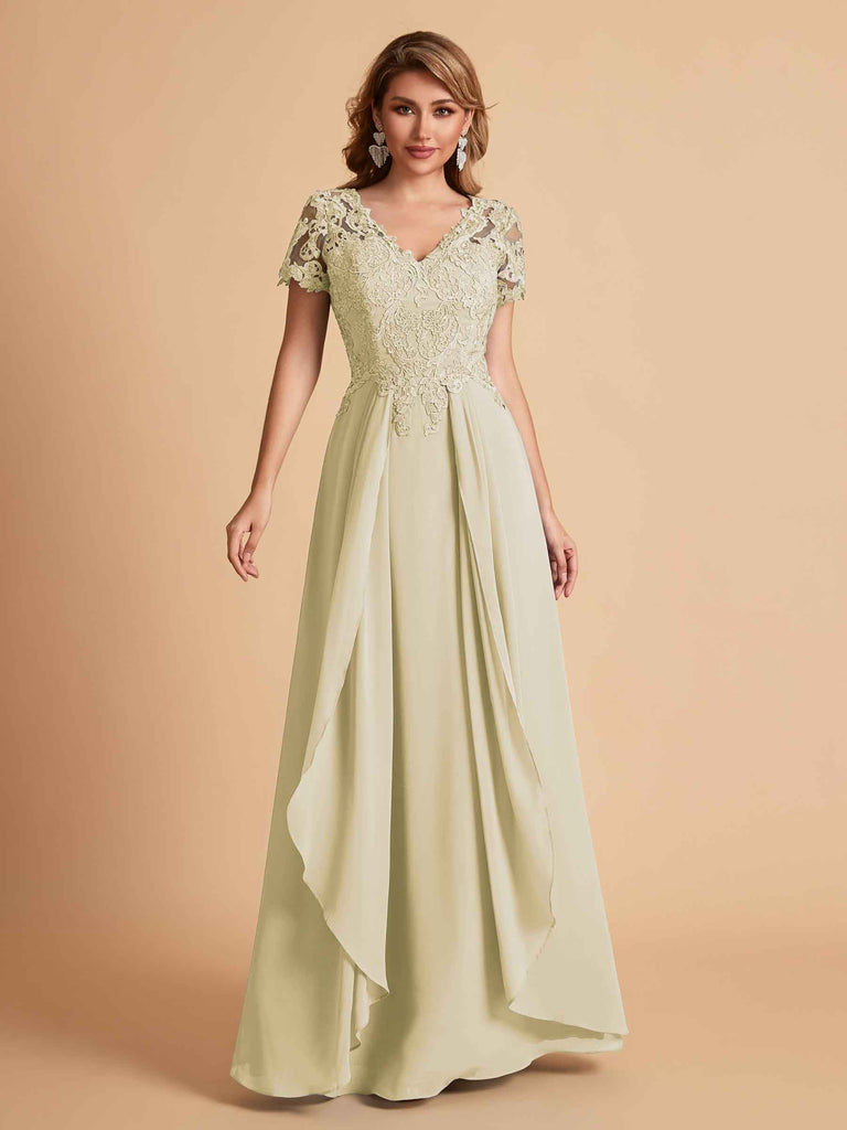 Chiffon Short Sleeves V-neck Lace Mother of the Brides Dresses UK