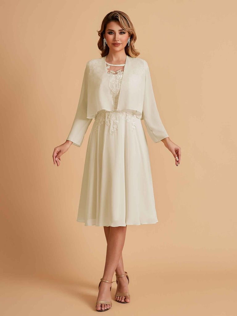Elegant A-line Chiffon Jewel Lace Short Mother of the Brides Dresses Uk and Jacket
