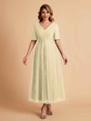 Elegant A-line Short Sleeves Tulle Lace V-neck Maxi Mother of the Brides Dresses Online UK