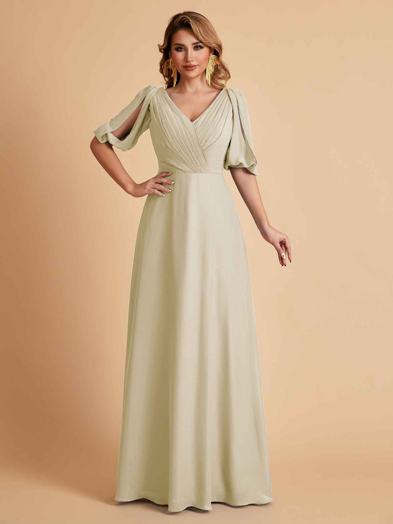Elegant Chiffon Half Sleeves V-Neck Mother of the Brides Dresses UK Online