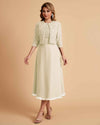 Elegant A-line Bateau Sleeveless Tea Length Short Mother of the Brides Dresses and Jacket