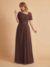 Elegant A-Line Chiffon Short Sleeves V-Neck Mother of the Brides Dresses Online