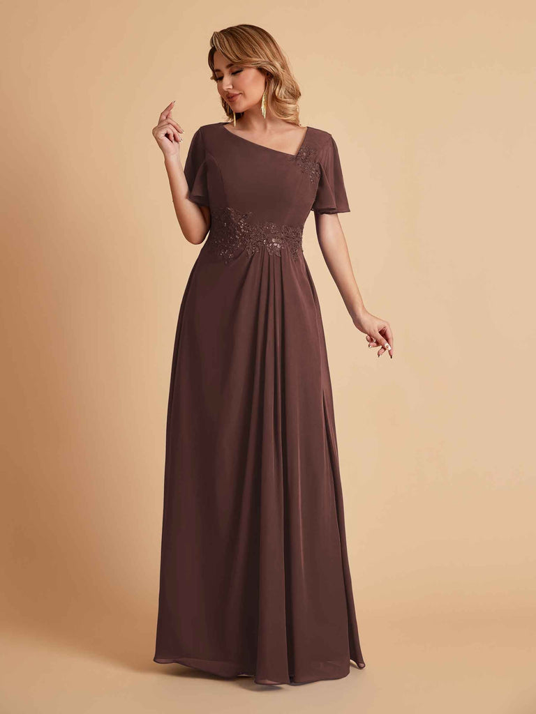 Elegant A-Line Chiffon Short Sleeves V-Neck Mother of the Brides Dresses Online