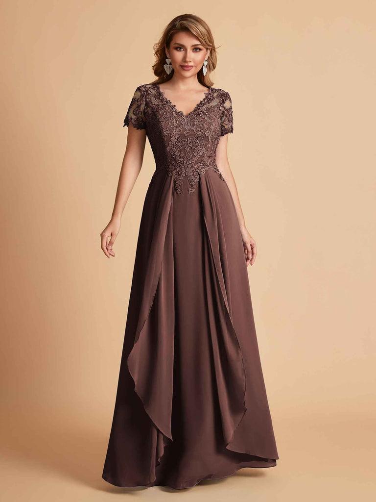 Chiffon Short Sleeves V-neck Lace Mother of the Brides Dresses UK