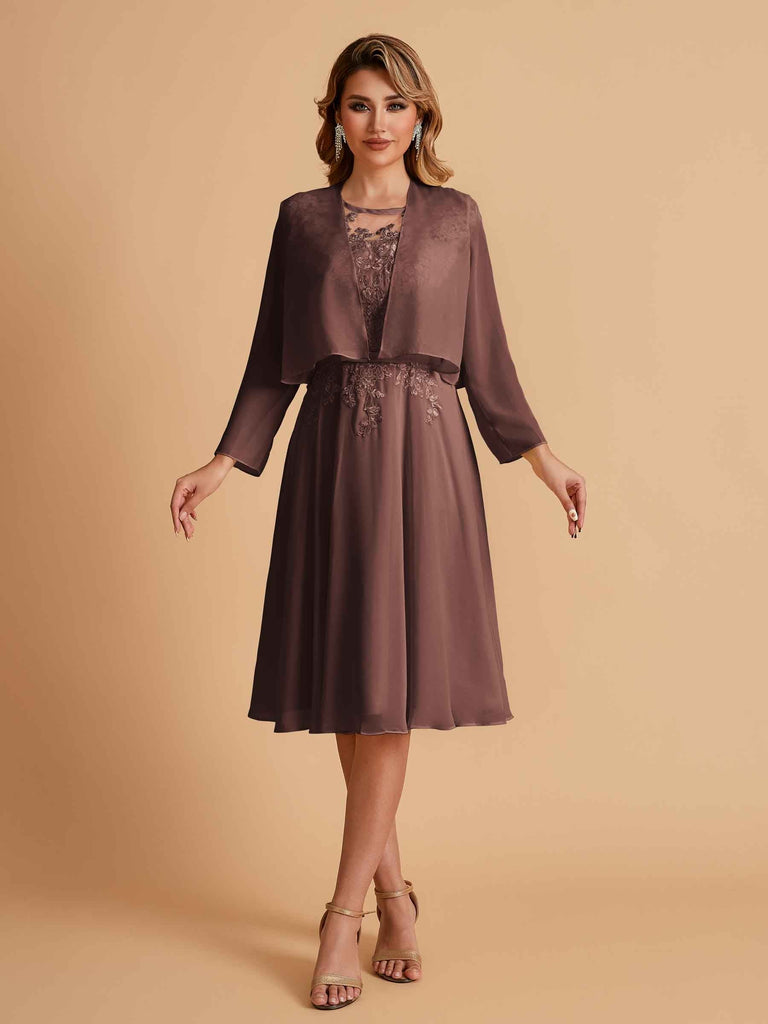 Elegant A-line Chiffon Jewel Lace Short Mother of the Brides Dresses Uk and Jacket