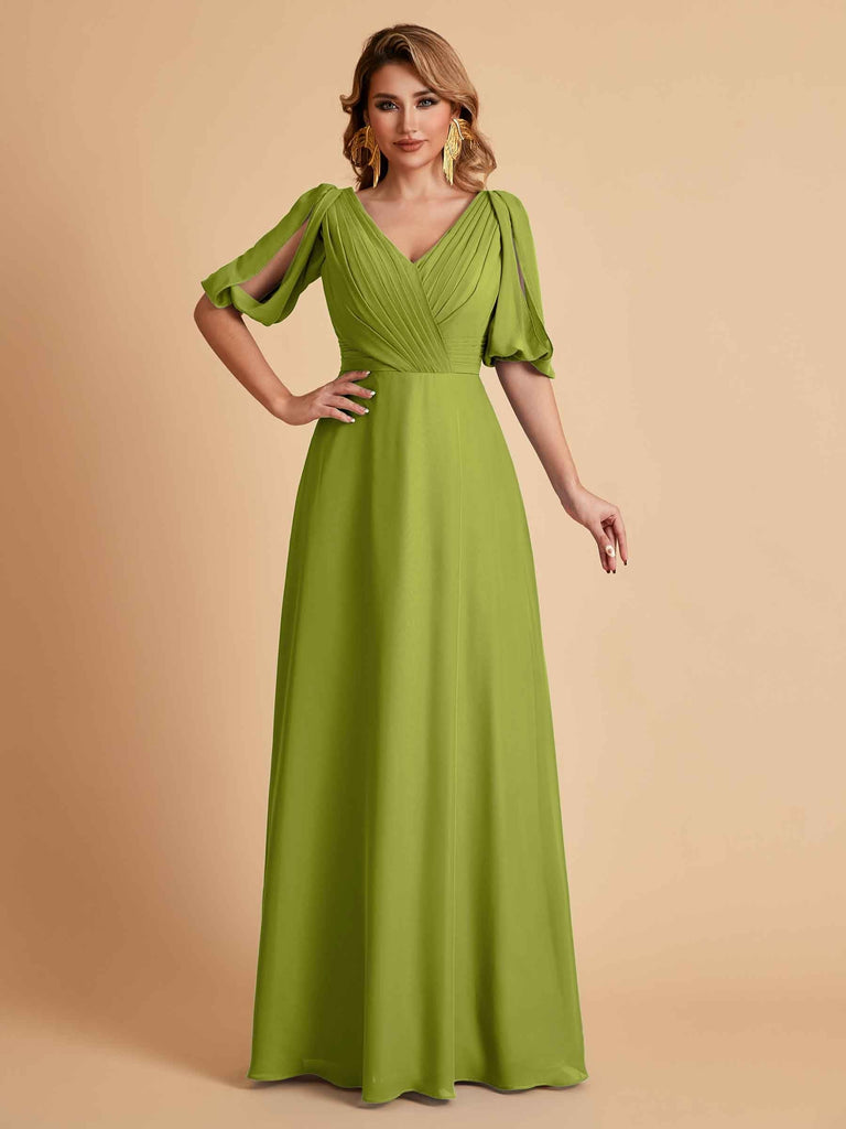 Elegant Chiffon Half Sleeves V-Neck Mother of the Brides Dresses UK Online