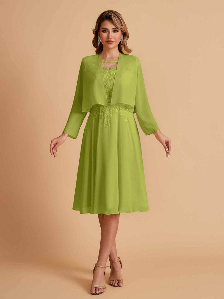 Elegant A-line Chiffon Jewel Lace Short Mother of the Brides Dresses Uk and Jacket