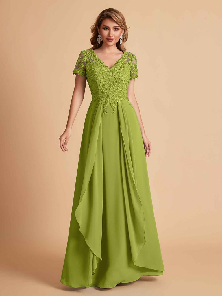 Chiffon Short Sleeves V-neck Lace Mother of the Brides Dresses UK