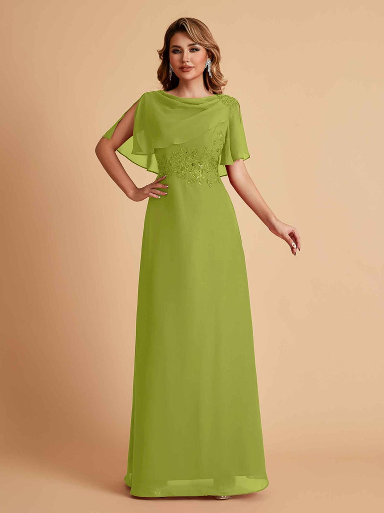 Elegant A-Line Chiffon Half Sleeves Cowl Neck Mother of the Brides Dresses Online UK