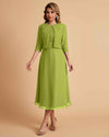 Elegant A-line Bateau Sleeveless Tea Length Short Mother of the Brides Dresses and Jacket