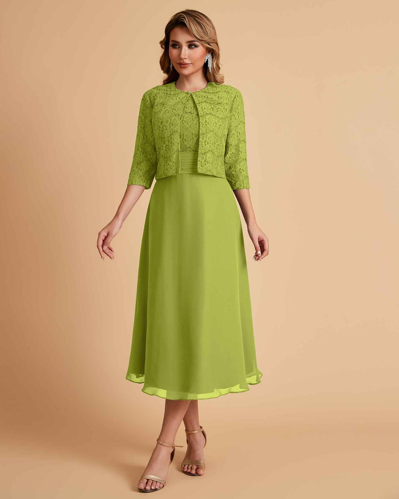 Elegant A-line Bateau Sleeveless Tea Length Short Mother of the Brides Dresses and Jacket