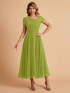 Elegant Chiffon Short Sleeves Short Midi Mother of the Brides Dresses UK Online