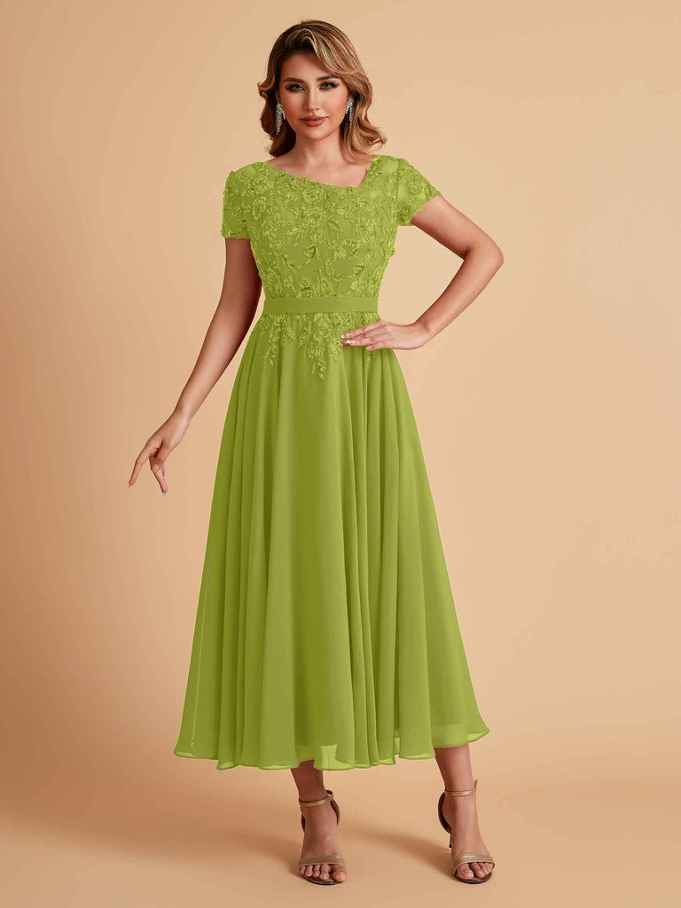 Elegant Chiffon Short Sleeves Short Midi Mother of the Brides Dresses UK Online