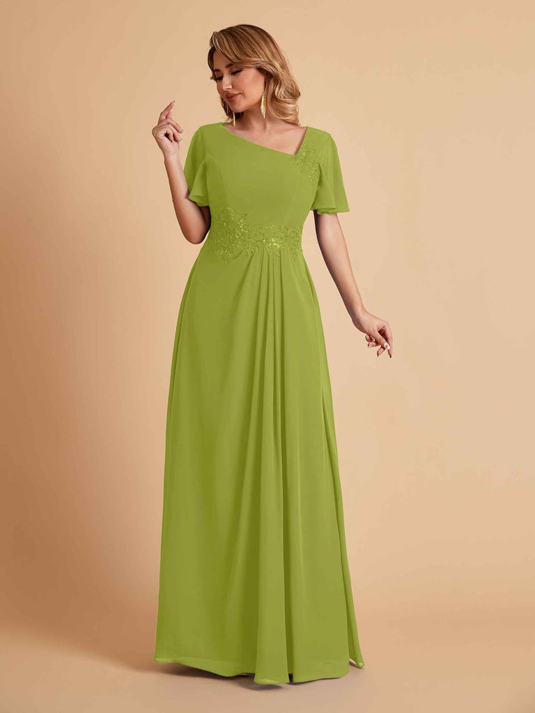 Elegant A-Line Chiffon Short Sleeves V-Neck Mother of the Brides Dresses Online