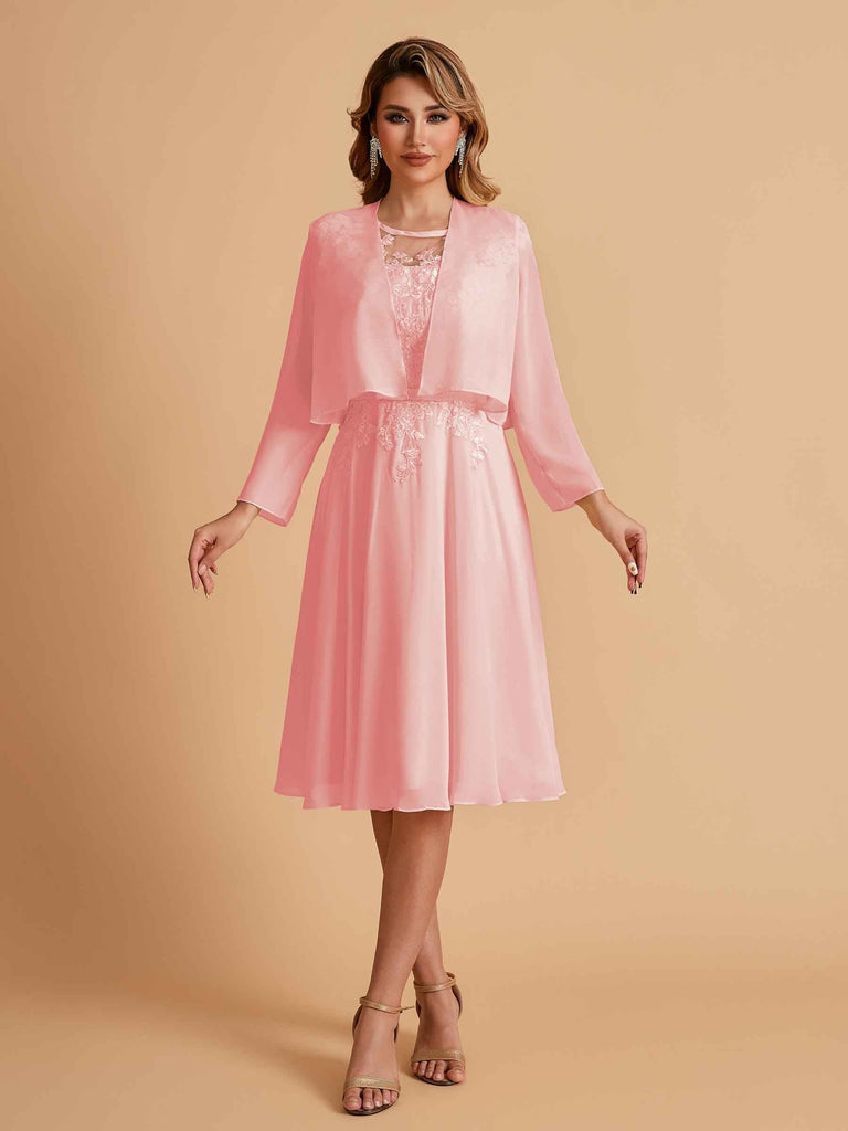 Elegant A-line Chiffon Jewel Lace Short Mother of the Brides Dresses Uk and Jacket