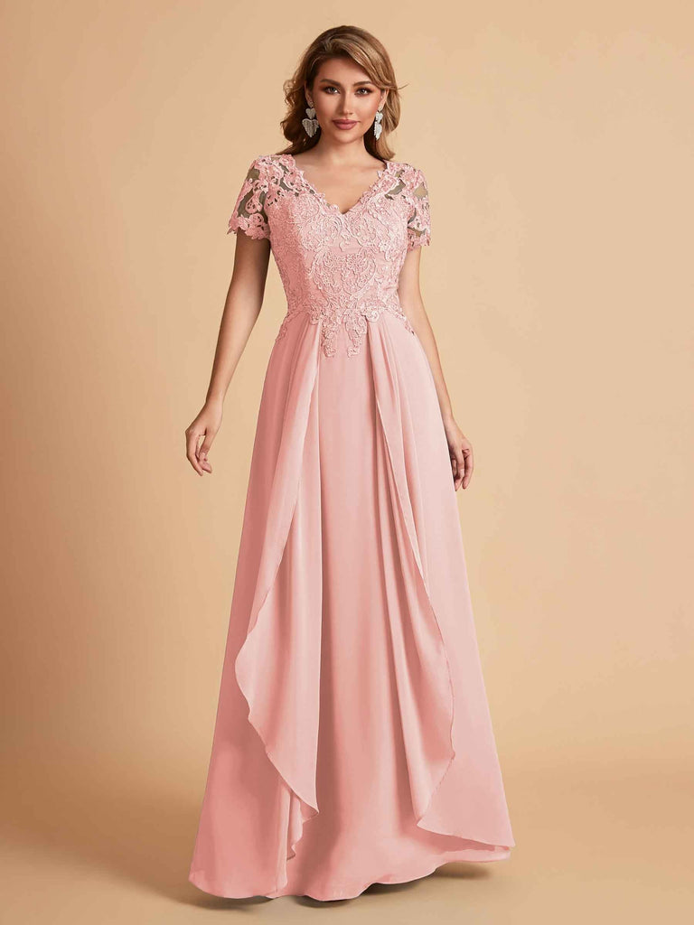 Chiffon Short Sleeves V-neck Lace Mother of the Brides Dresses UK