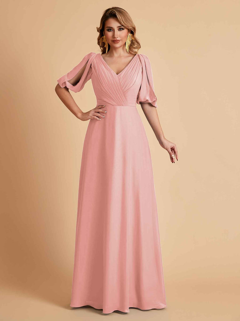 Elegant Chiffon Half Sleeves V-Neck Mother of the Brides Dresses UK Online