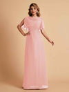 Elegant A-Line Chiffon Half Sleeves Cowl Neck Mother of the Brides Dresses Online UK