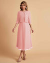 Elegant A-line Bateau Sleeveless Tea Length Short Mother of the Brides Dresses and Jacket