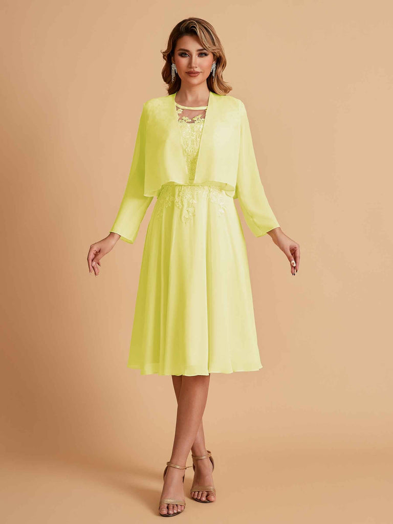 Elegant A-line Chiffon Jewel Lace Short Mother of the Brides Dresses Uk and Jacket