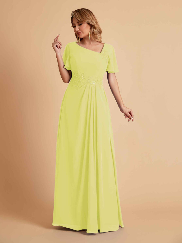 Elegant A-Line Chiffon Short Sleeves V-Neck Mother of the Brides Dresses Online
