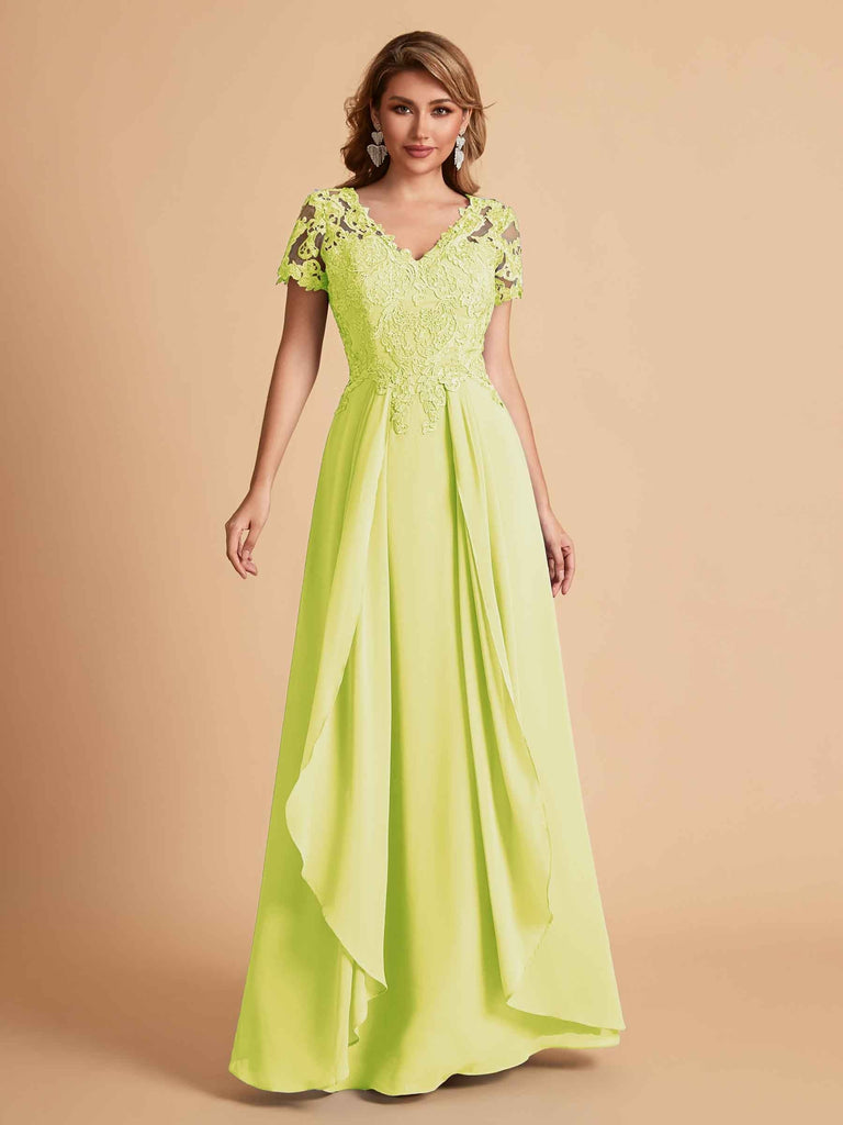 Chiffon Short Sleeves V-neck Lace Mother of the Brides Dresses UK