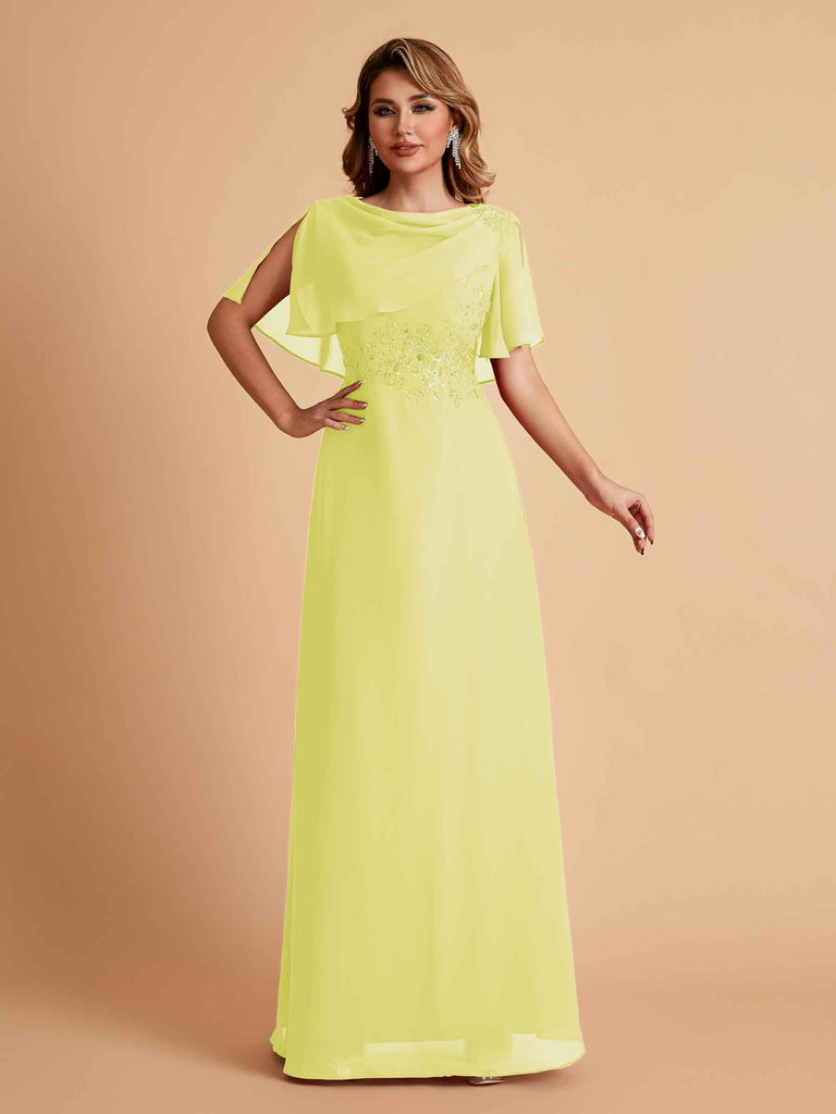Elegant A-Line Chiffon Half Sleeves Cowl Neck Mother of the Brides Dresses Online UK