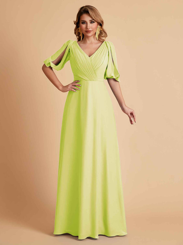 Elegant Chiffon Half Sleeves V-Neck Mother of the Brides Dresses UK Online