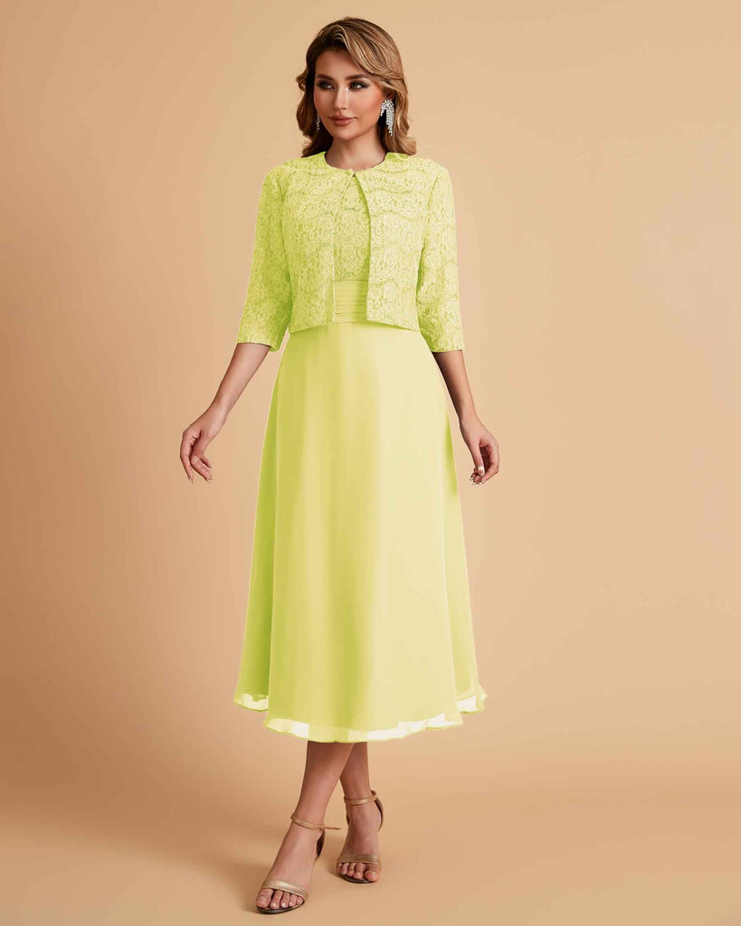 Elegant A-line Bateau Sleeveless Tea Length Short Mother of the Brides Dresses and Jacket