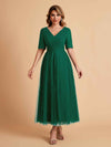 Elegant A-line Short Sleeves Tulle Lace V-neck Maxi Mother of the Brides Dresses Online UK