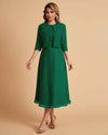 Elegant A-line Bateau Sleeveless Tea Length Short Mother of the Brides Dresses and Jacket