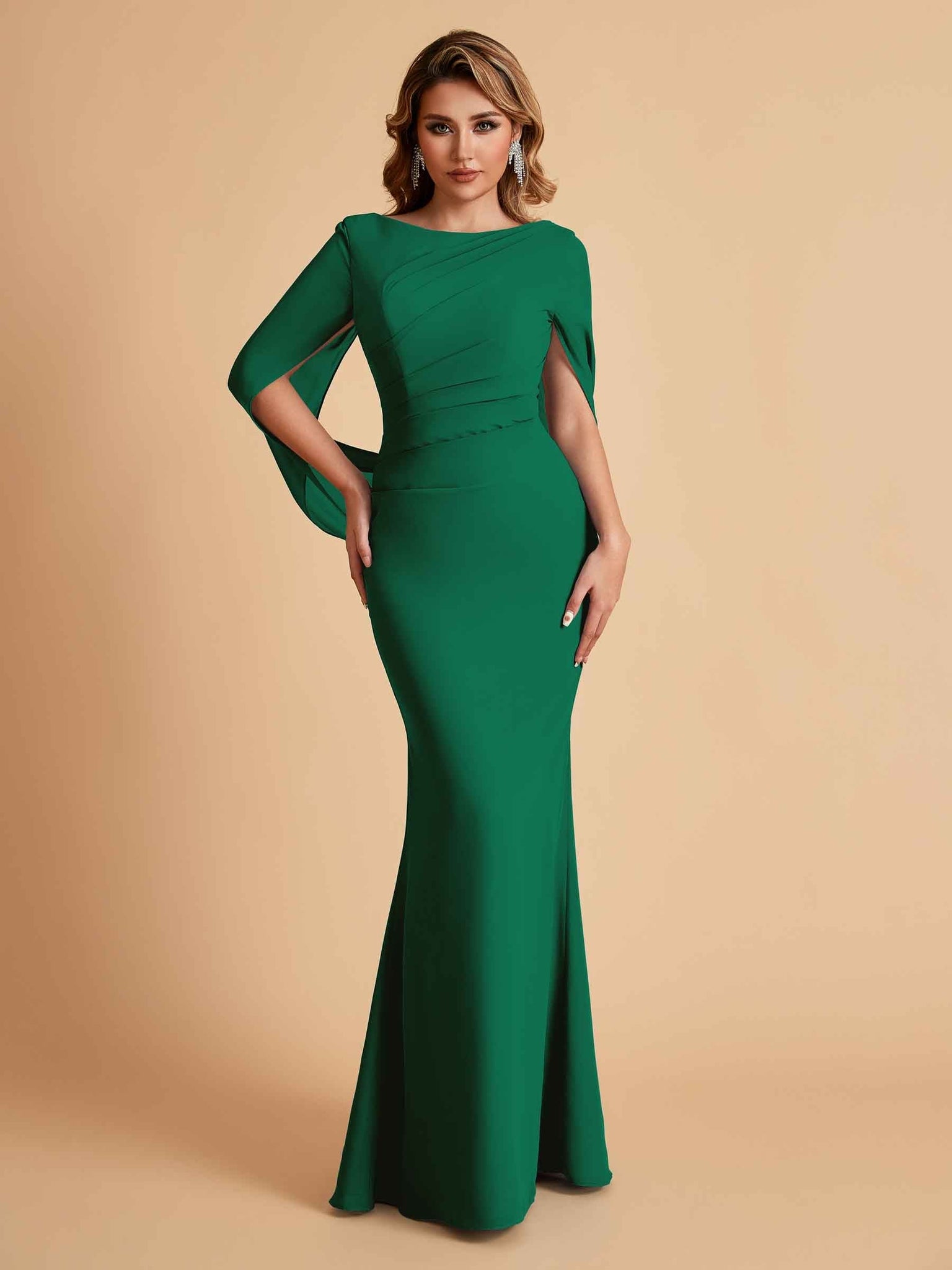 Elegant Mermaid Chiffon Half Sleeves Scoop Mother of the Brides Dresses Online