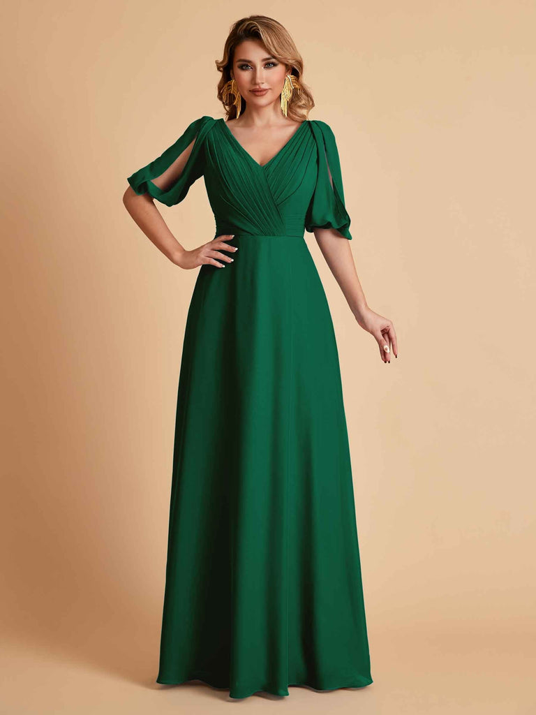 Elegant Chiffon Half Sleeves V-Neck Mother of the Brides Dresses UK Online