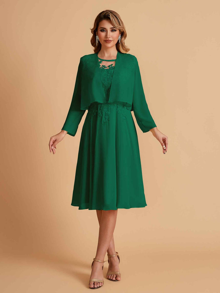 Elegant A-line Chiffon Jewel Lace Short Mother of the Brides Dresses Uk and Jacket