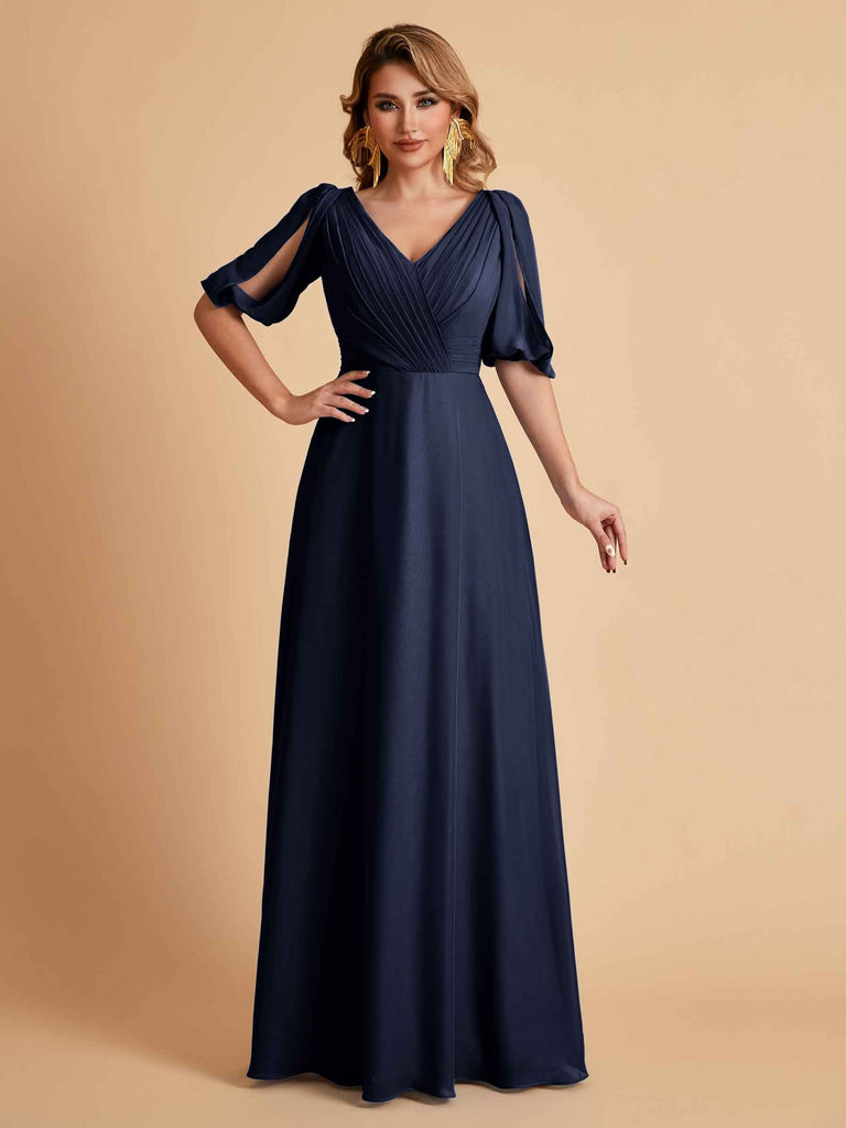 Elegant Chiffon Half Sleeves V-Neck Mother of the Brides Dresses UK Online