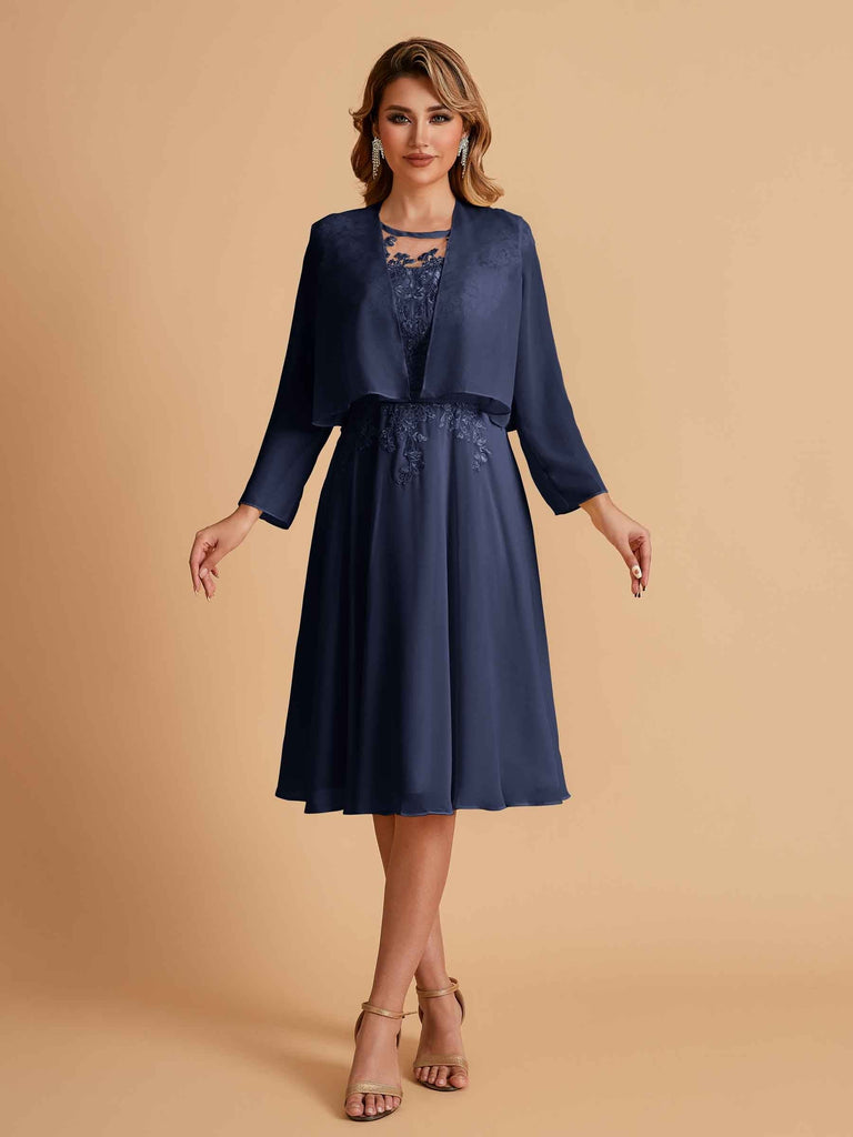 Elegant A-line Chiffon Jewel Lace Short Mother of the Brides Dresses Uk and Jacket