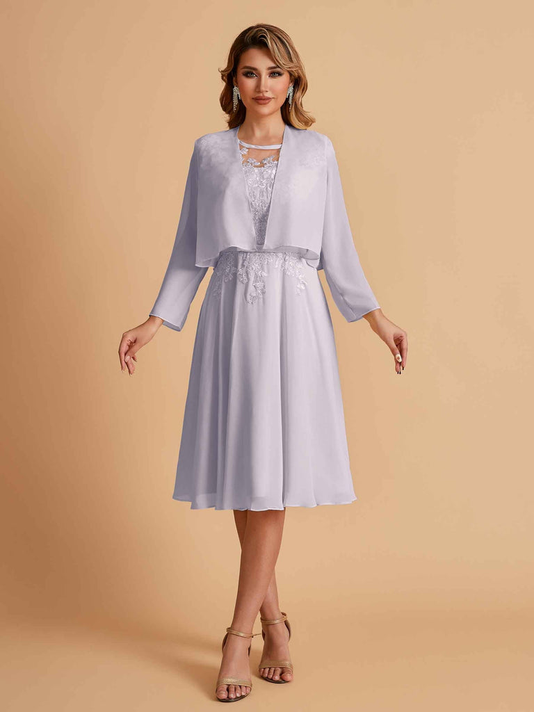 Elegant A-line Chiffon Jewel Lace Short Mother of the Brides Dresses Uk and Jacket