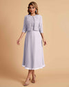Elegant A-line Bateau Sleeveless Tea Length Short Mother of the Brides Dresses and Jacket