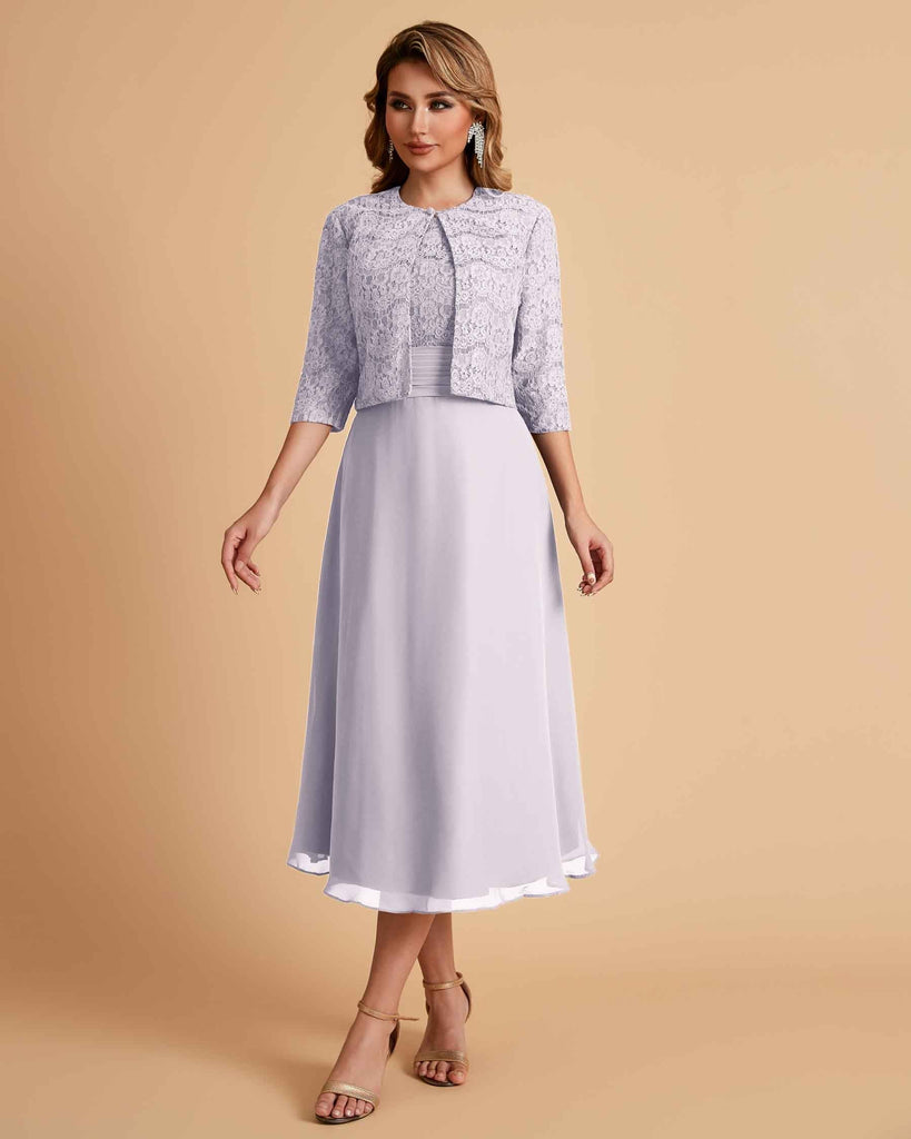 Elegant A-line Bateau Sleeveless Tea Length Short Mother of the Brides Dresses and Jacket