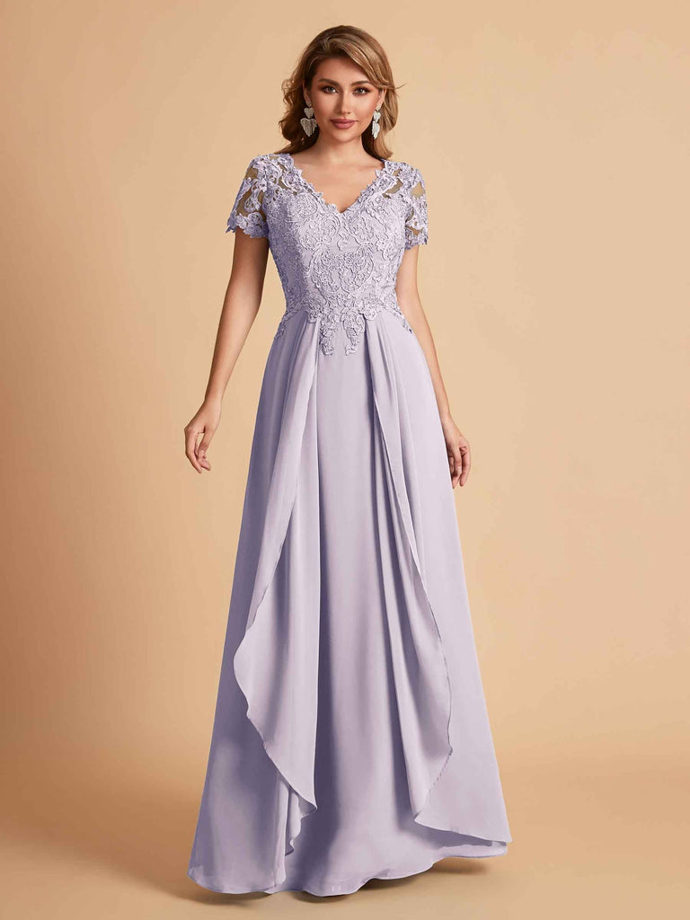 Chiffon Short Sleeves V-neck Lace Mother of the Brides Dresses UK