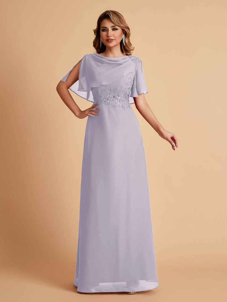 Elegant A-Line Chiffon Half Sleeves Cowl Neck Mother of the Brides Dresses Online UK