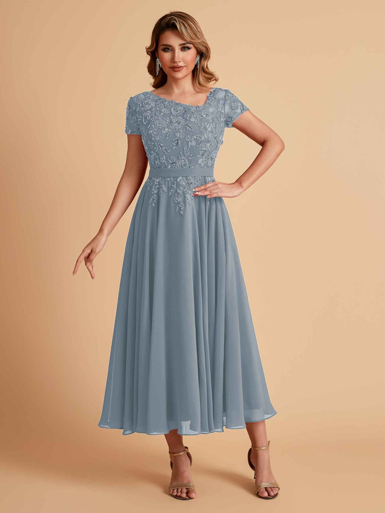 Elegant Chiffon Short Sleeves Short Midi Mother of the Brides Dresses UK Online