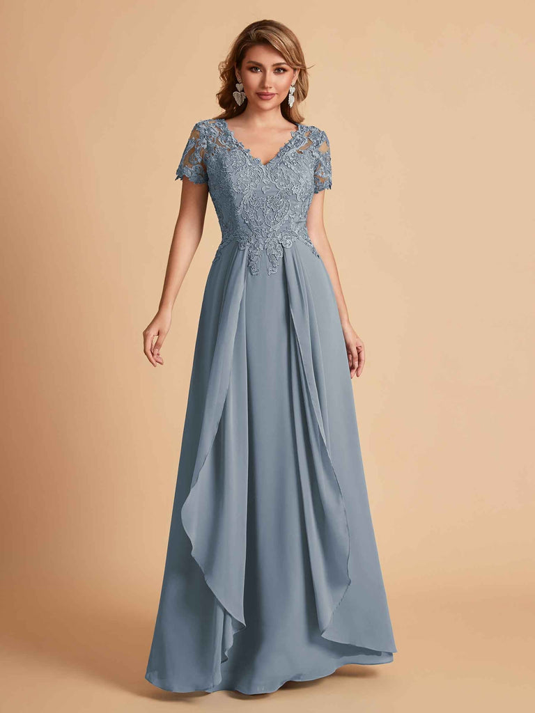 Chiffon Short Sleeves V-neck Lace Mother of the Brides Dresses UK
