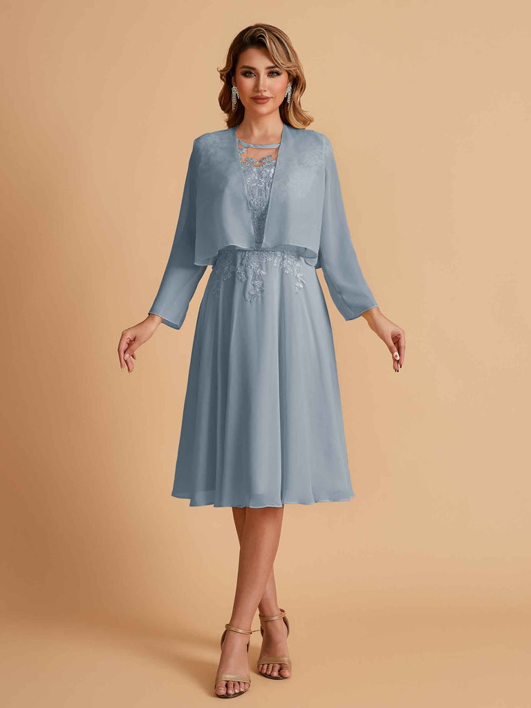Elegant A-line Chiffon Jewel Lace Short Mother of the Brides Dresses Uk and Jacket