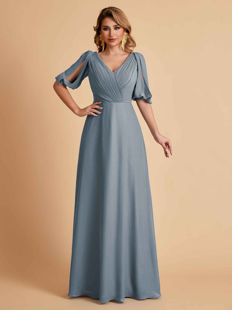Elegant Chiffon Half Sleeves V-Neck Mother of the Brides Dresses UK Online